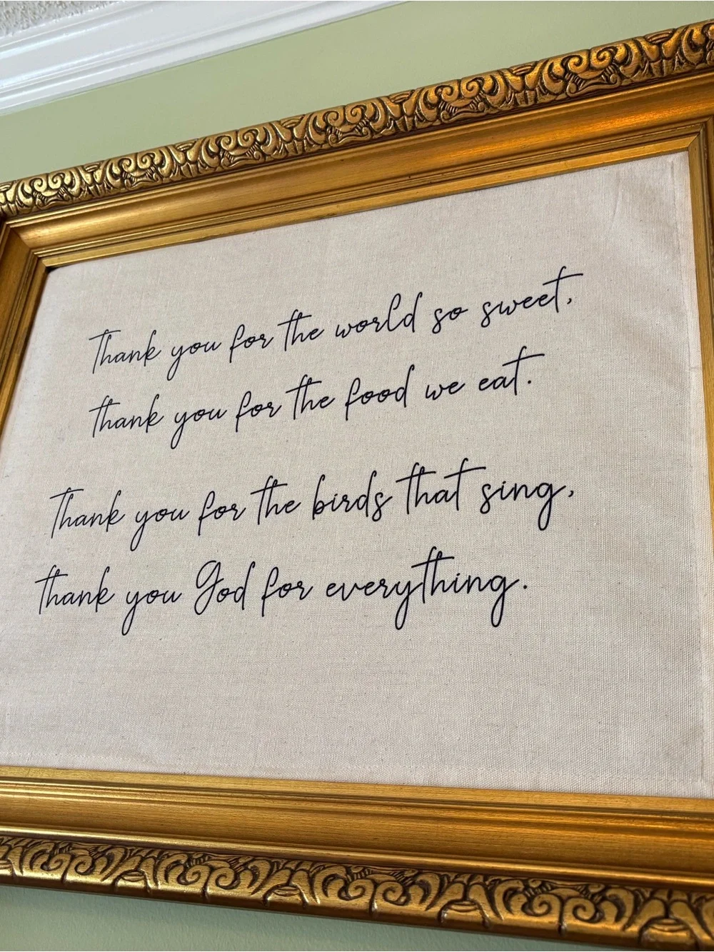 Framed Thankful Script Wall Art - Gold Frame, Cream Canvas 16x20” (20.5x24.5”)